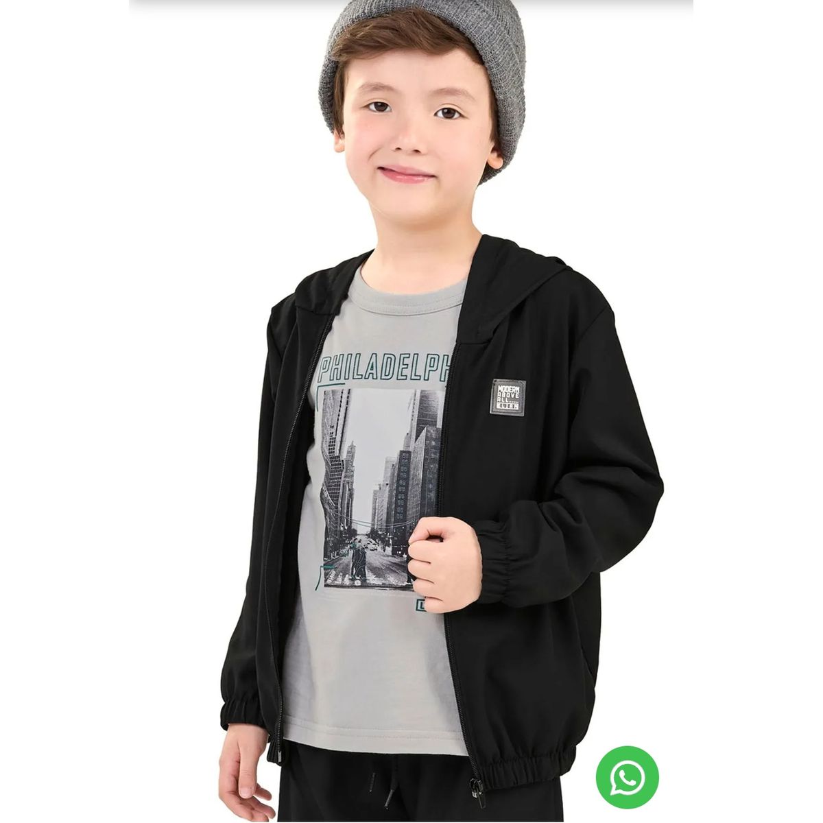 Jaqueta Infantil Menino Com Capuz Elian Preto - Fátima Modas