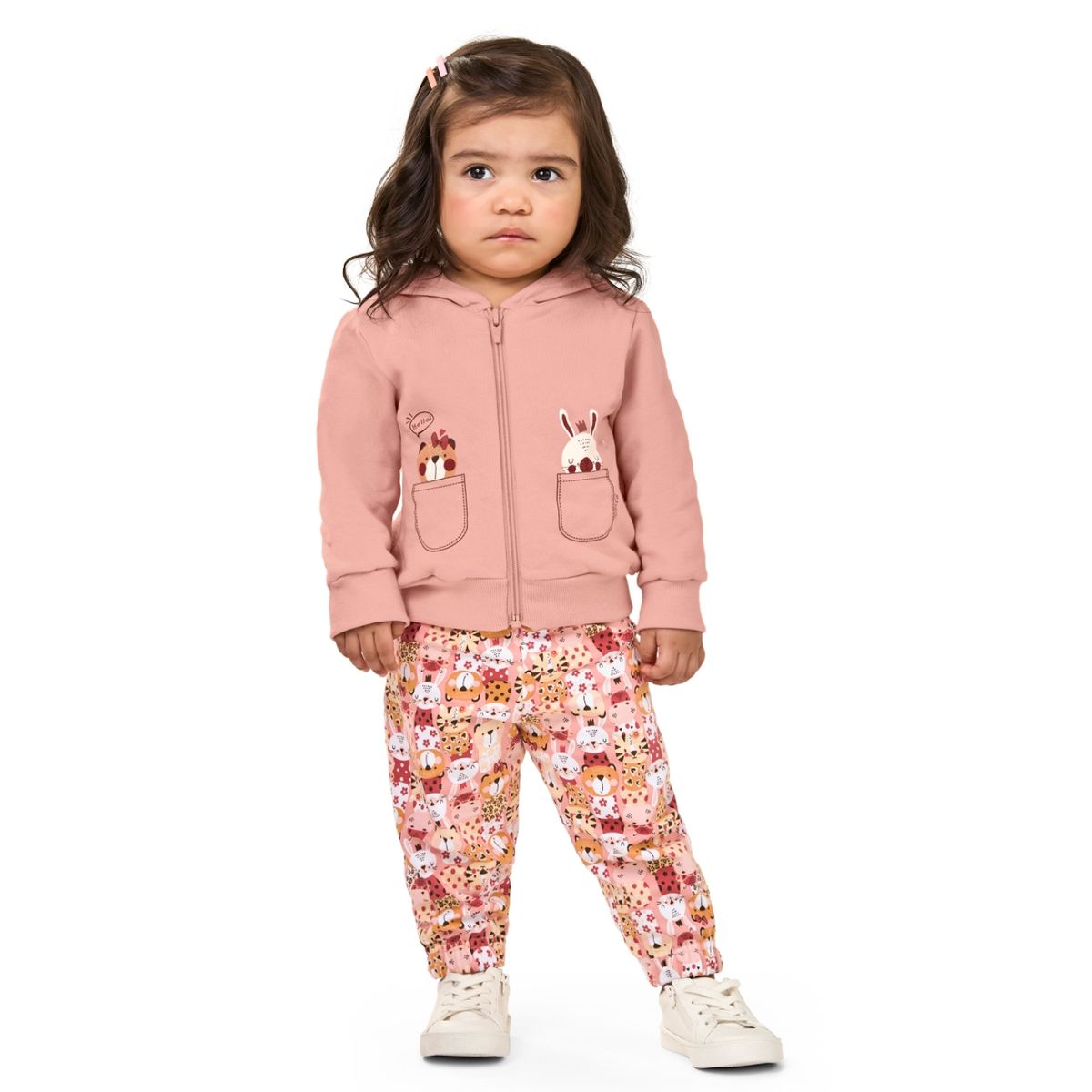 Conjunto Bebê Menina Jaqueta Com Capuz Elian Rosa - Fátima Modas