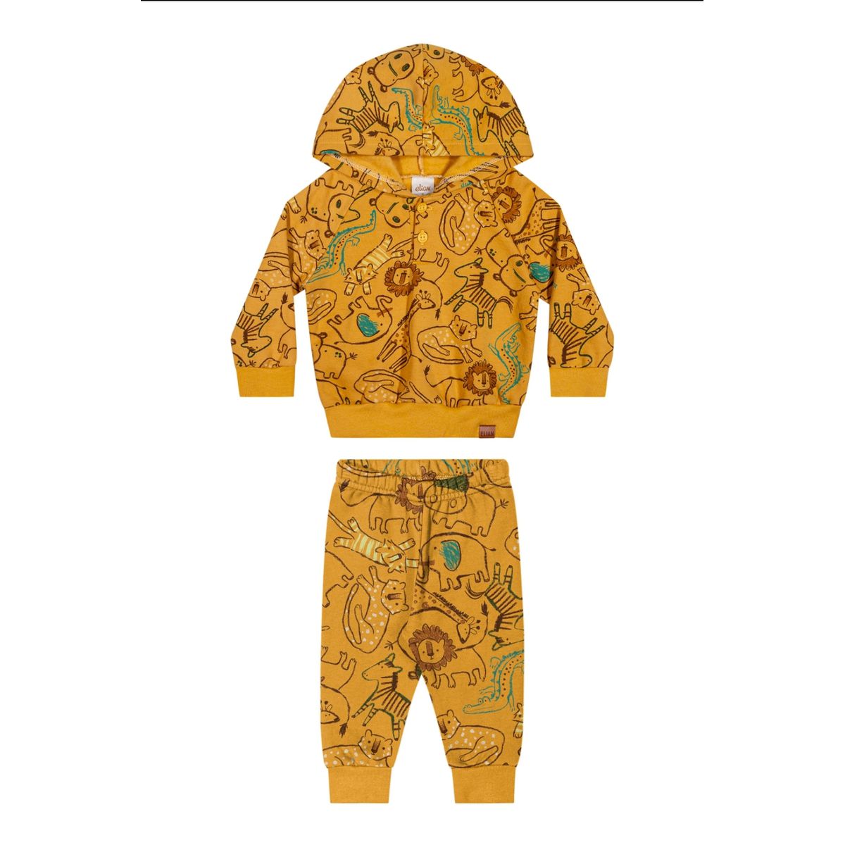 Conjunto Bebê Menino Moletom Animais Elian Amarelo - Fátima Modas