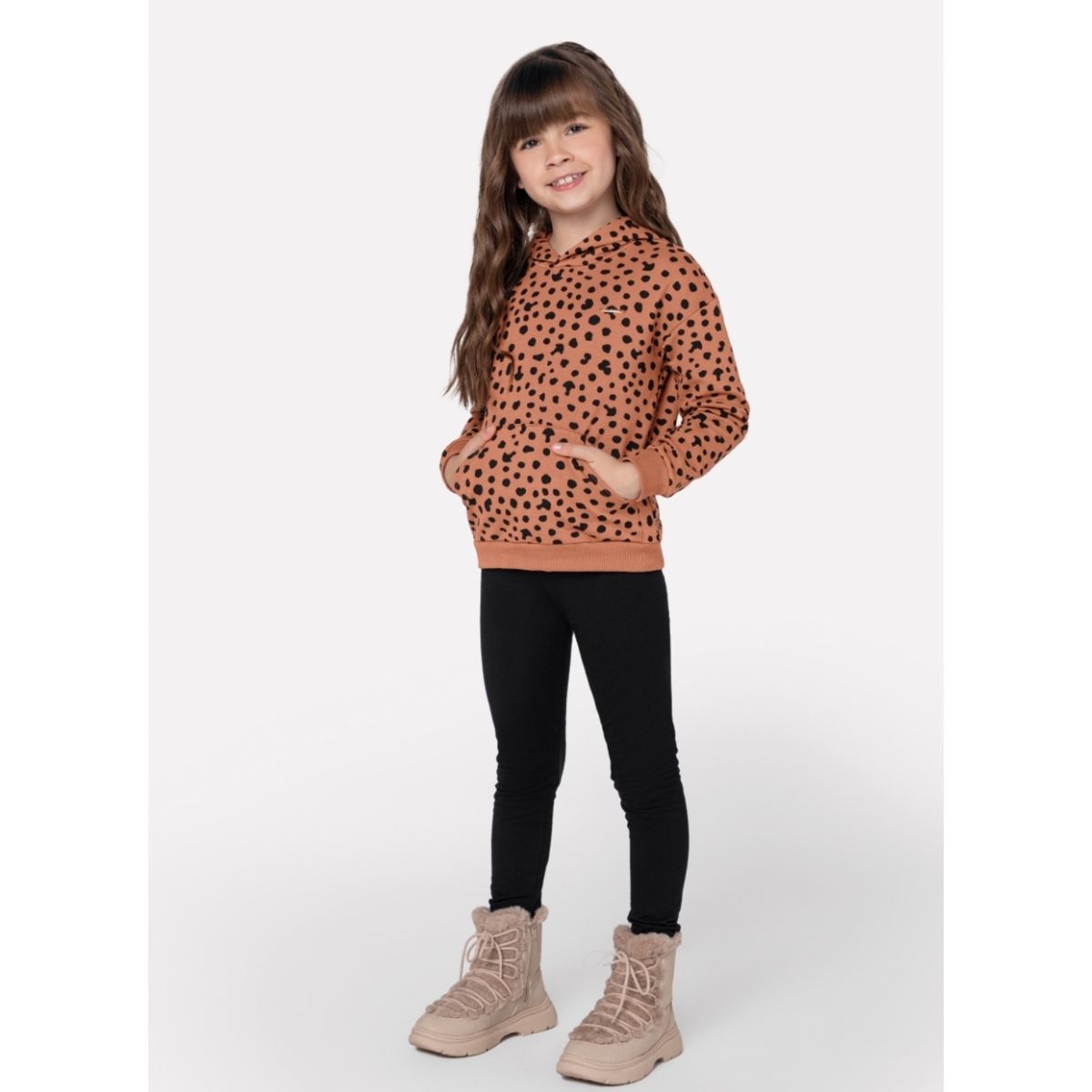 Carinhoso - Conjunto Blusão e Legging Menina Marro... - Fátima Modas