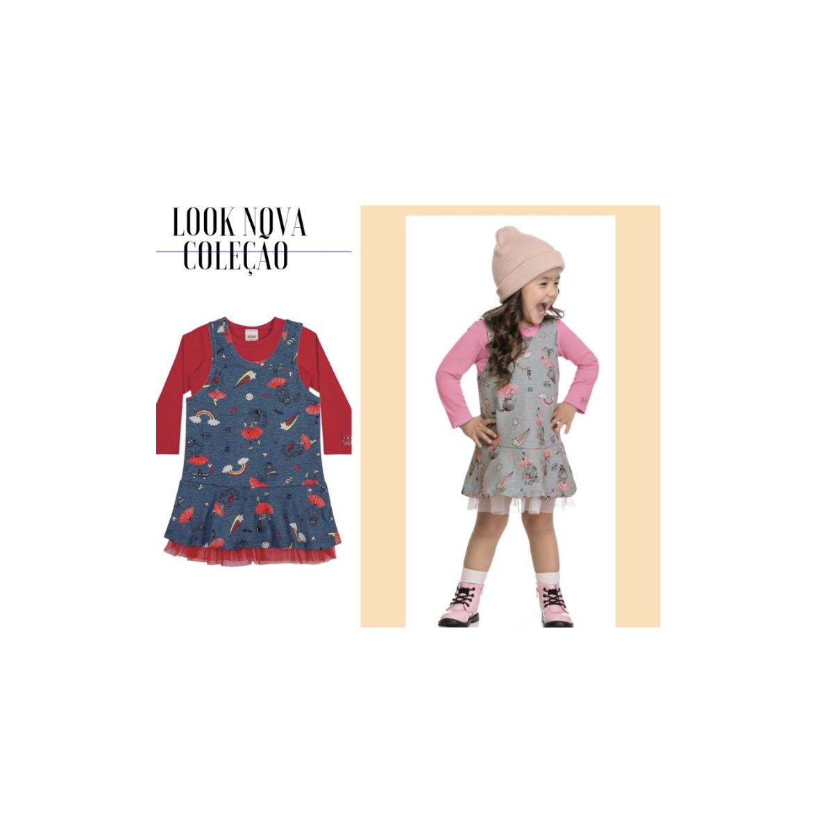 conjunto vestido infantil com blusa - Fátima Modas
