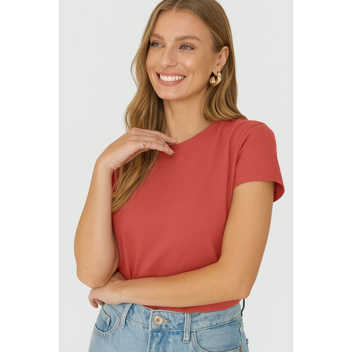Blusa Básica Feminina Baby Look Em Algodão - Fátima Modas