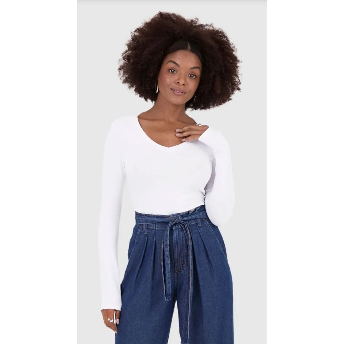 Blusa Básica Feminina Manga Longa Cotton Light - Fátima Modas