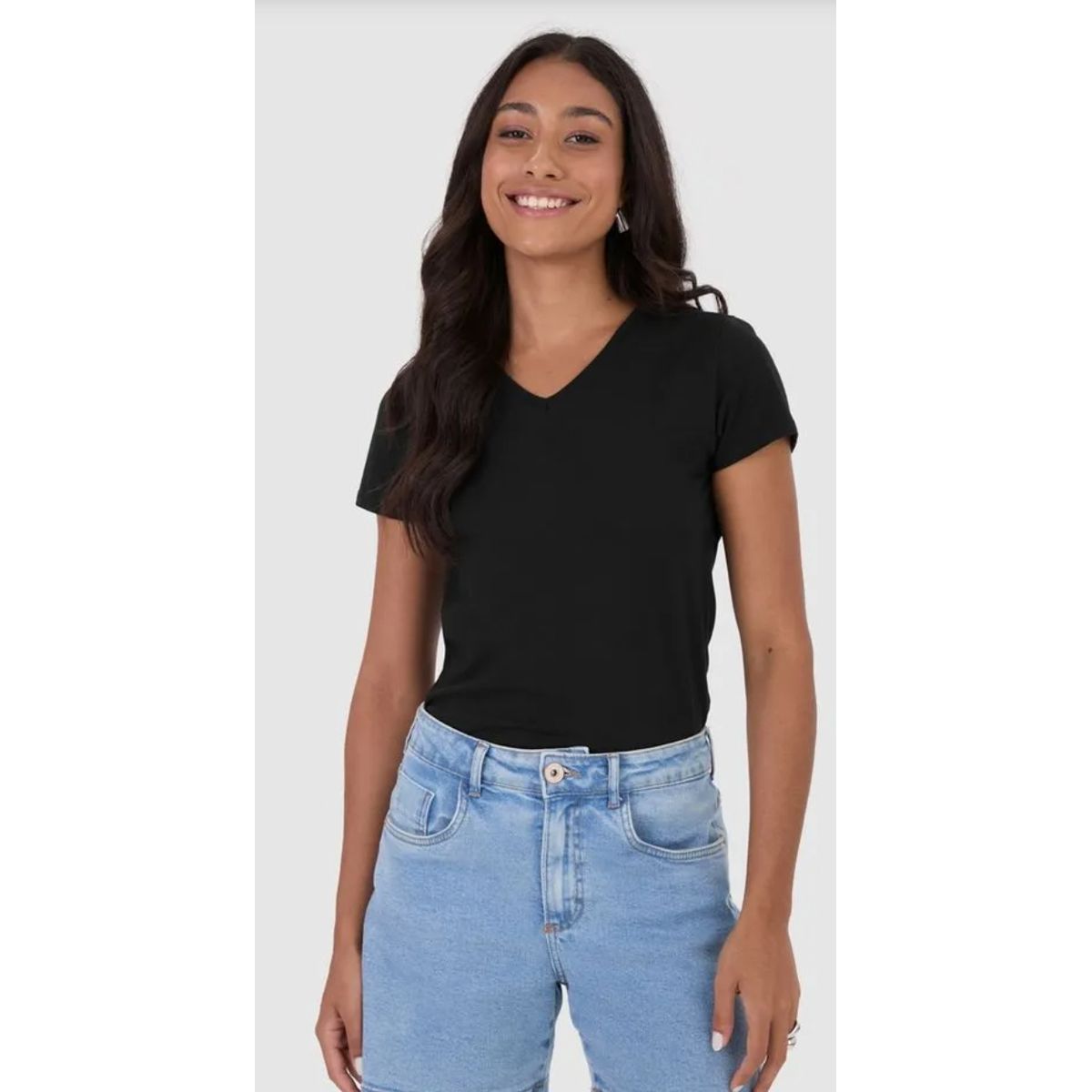 Blusa Básica Feminina Decote V Em Algodão - Fátima Modas