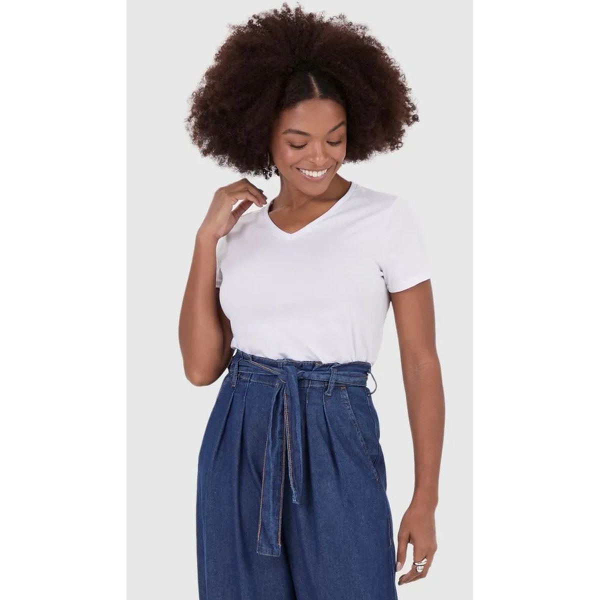 Blusa Básica Feminina Decote V Em Algodão - Fátima Modas
