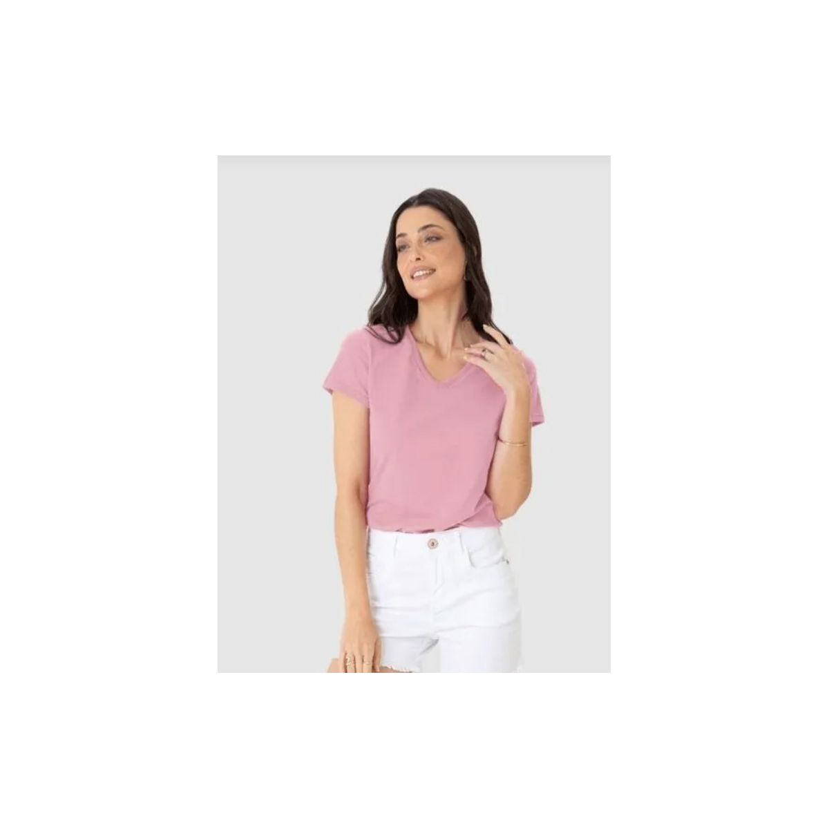 Blusa Básica Feminina Decote V Em Algodão - Fátima Modas