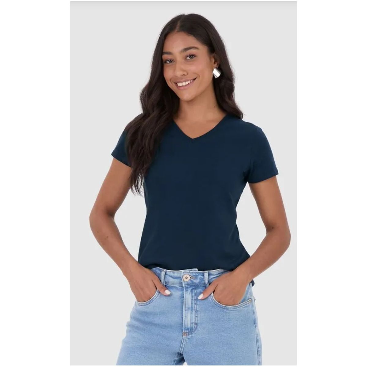 Blusa Básica Feminina Decote V Em Algodão - Fátima Modas