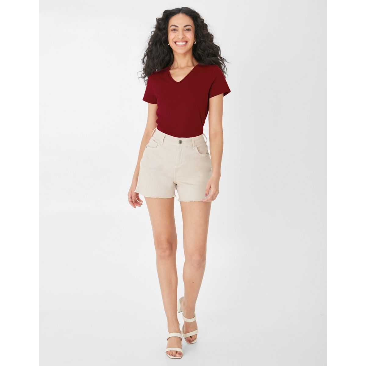 Blusa Básica Feminina Decote V Em Algodão - Fátima Modas