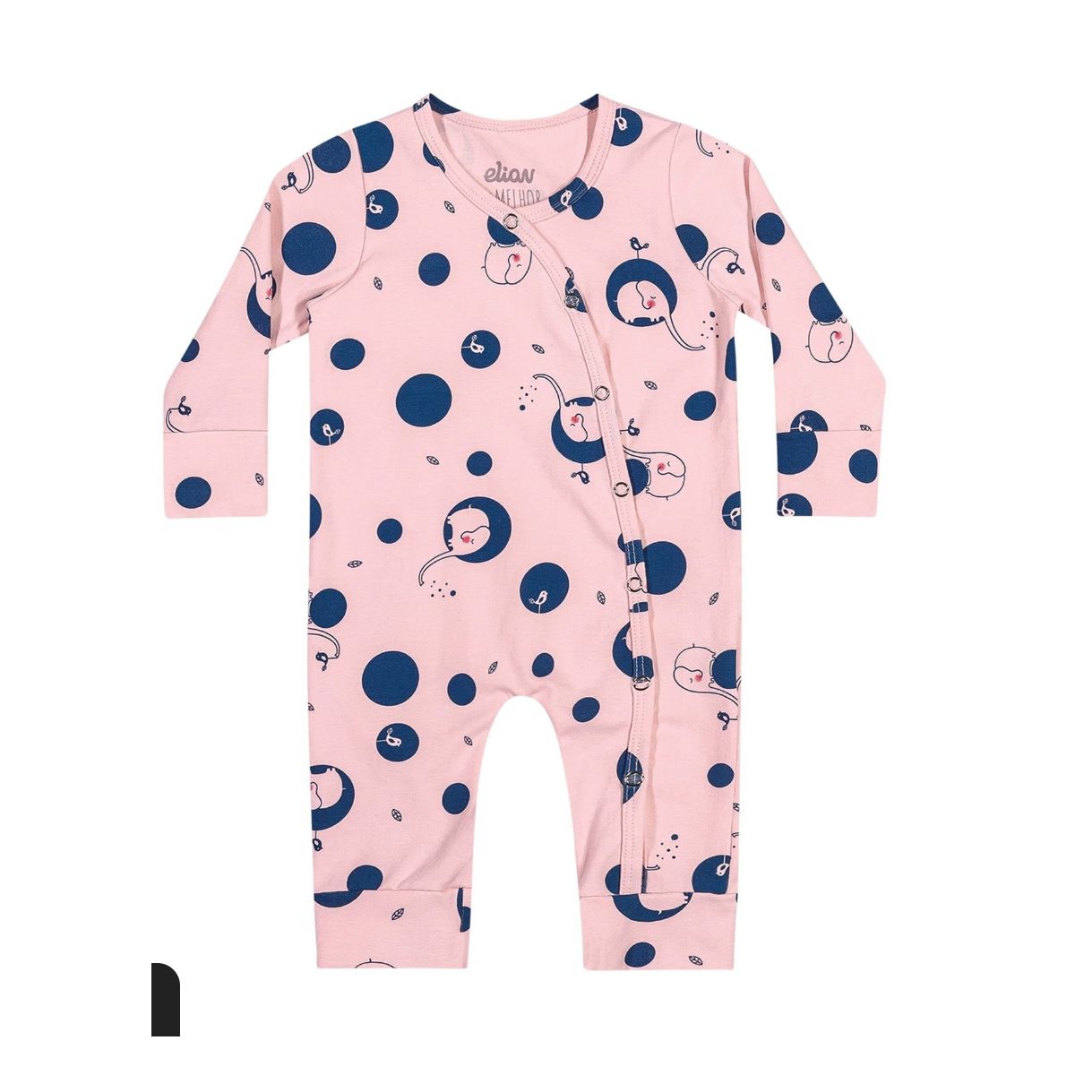 Macacão Bebê Menina Estampado Elian Rosa Claro - Fátima Modas
