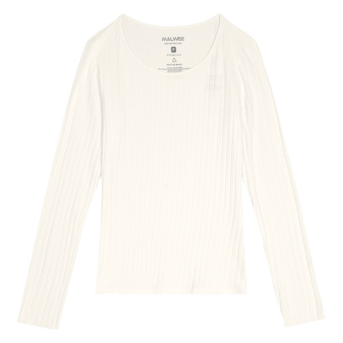 Blusa Básica Feminina Manga Longa Em Malha Canelad... - Fátima Modas