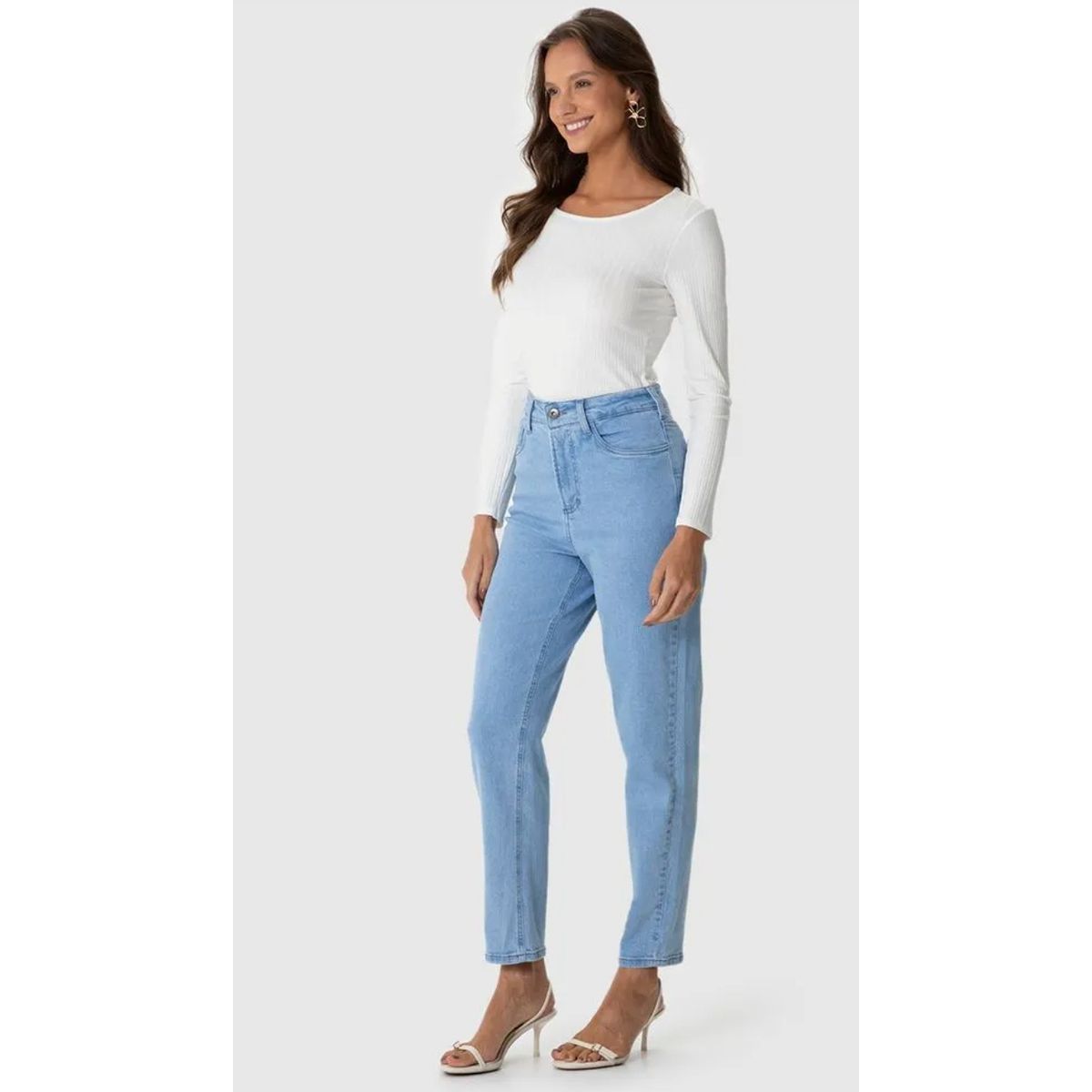 Calça Feminina Mom Bolso Funcional Em Jeans Com El... - Fátima Modas