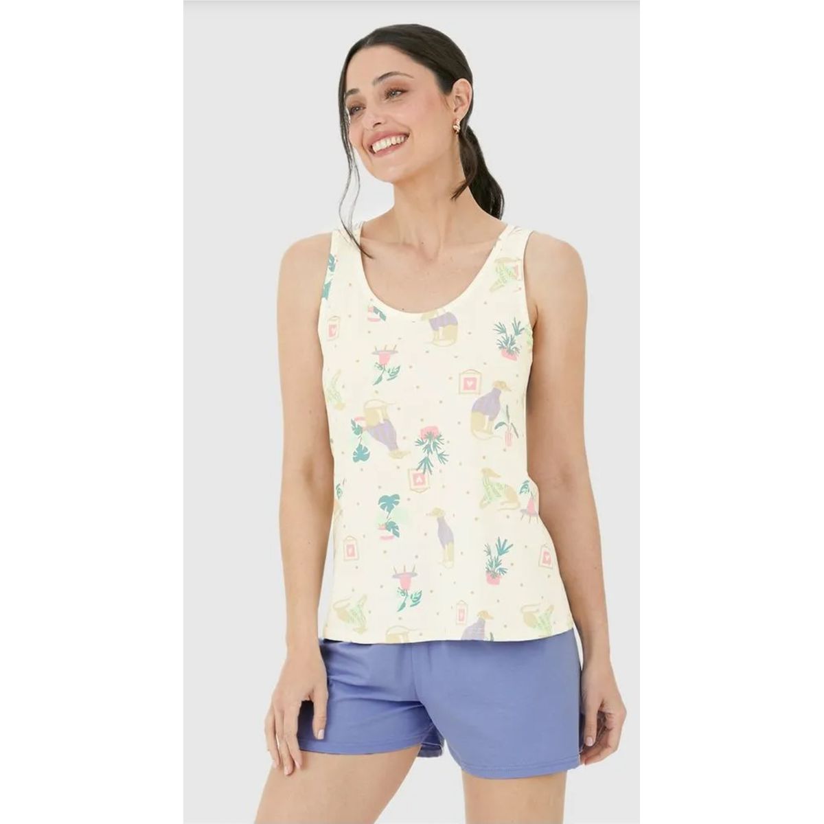 Pijama Feminino Regata Estampada Em Algodão - Fátima Modas