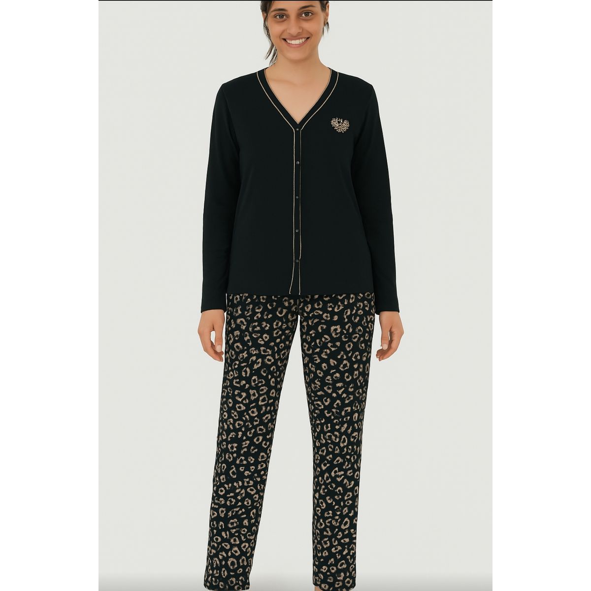 Pijama Longo Feminino Blusa Manga Longa Abertura P... - Fátima Modas