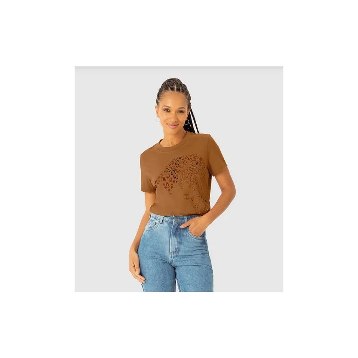 T-Shirt Feminina Slim Estampa Onça Em Algodão - EN... - Fátima Modas