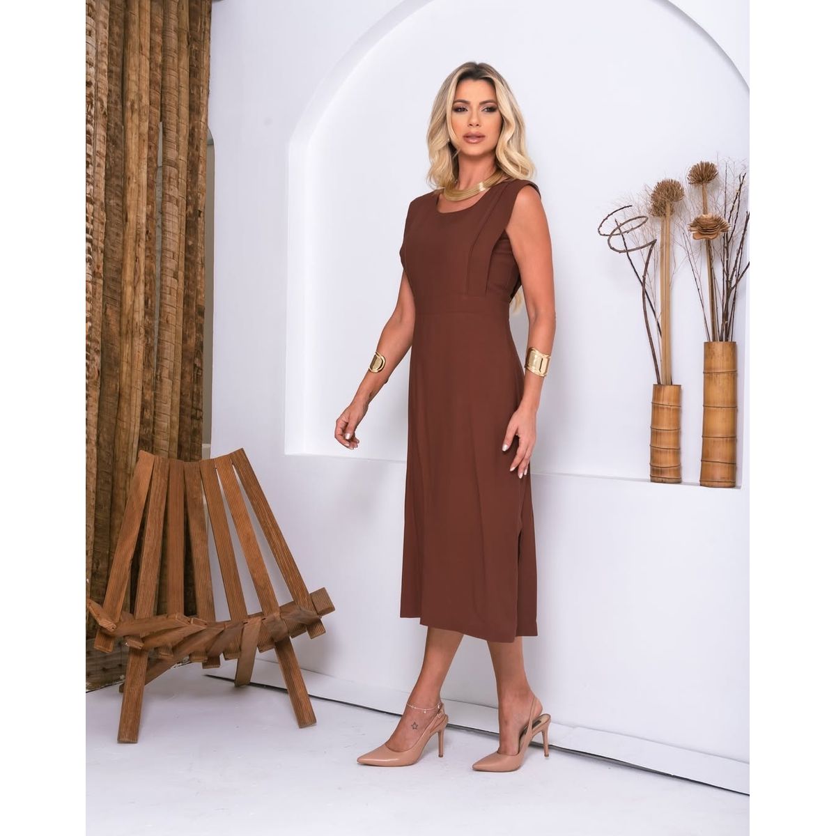 Vestido Lunender Marbella Marrom - Fátima Modas