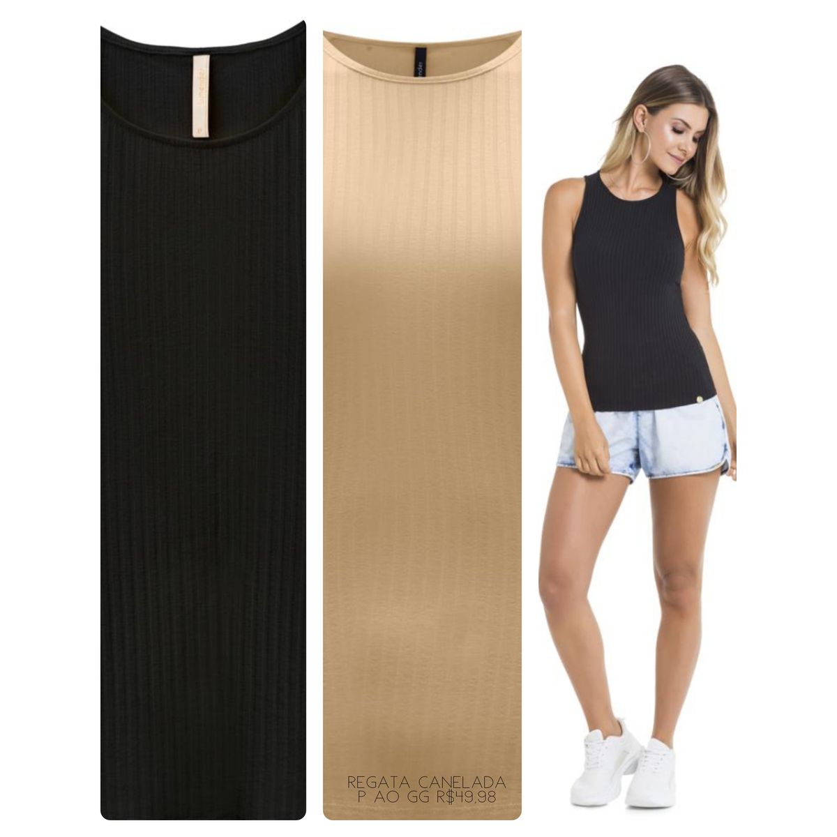 BLUSA MALHA CANELADO TRACY PRETA - Fátima Modas