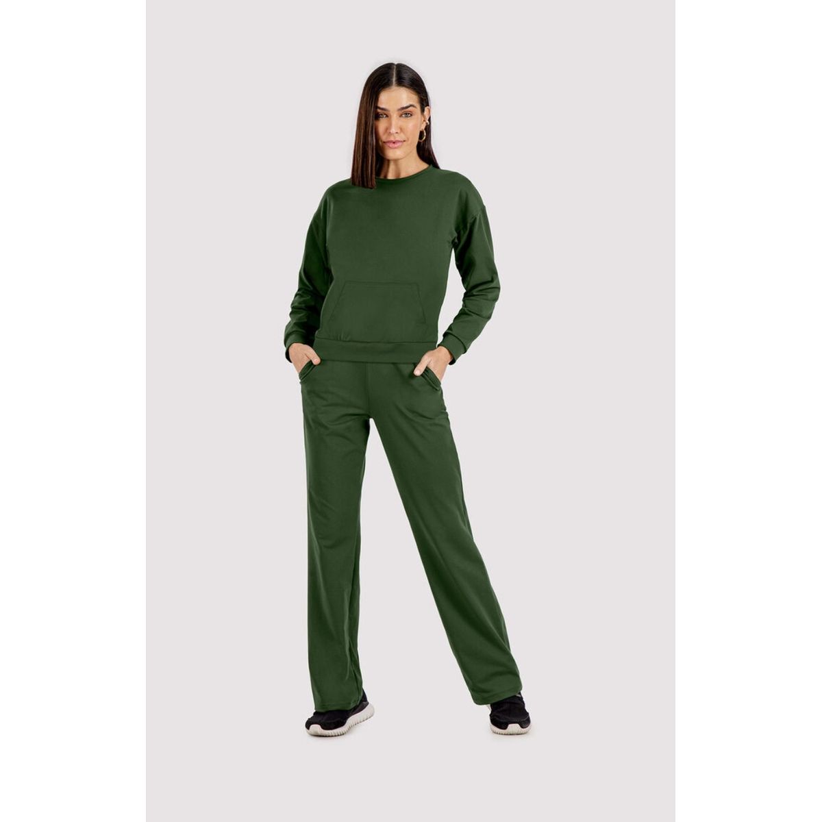 Conjunto em Malha com Blusão e Calça Reta - Fátima Modas