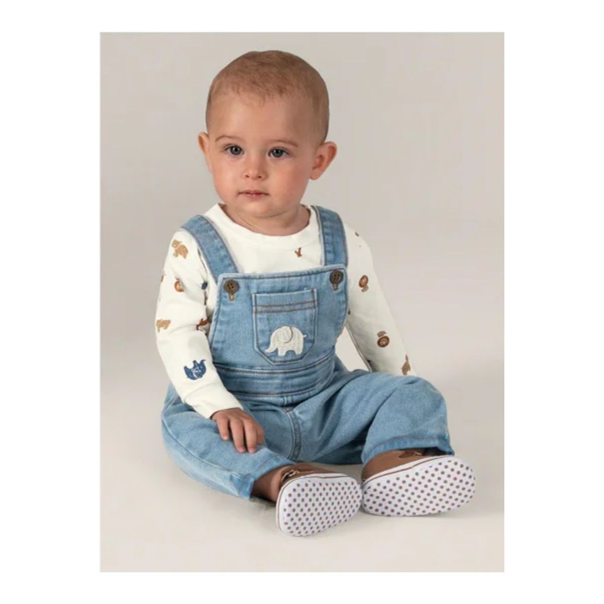 Conjunto Bebê Menino Safari Blusa/Jardineira Jeans... - Fátima Modas