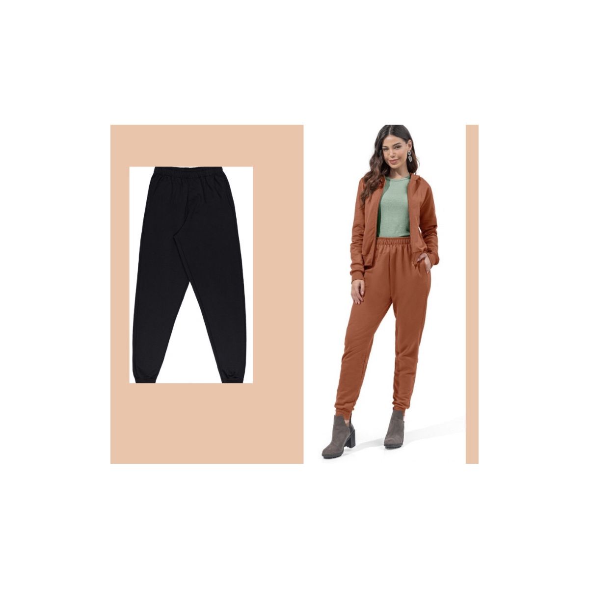 Calça em moletom flanelado Preta - Fátima Modas