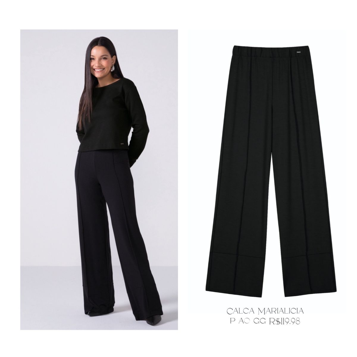 Calça Feminina Pantalona Moletinho Marialícia Pret... - Fátima Modas