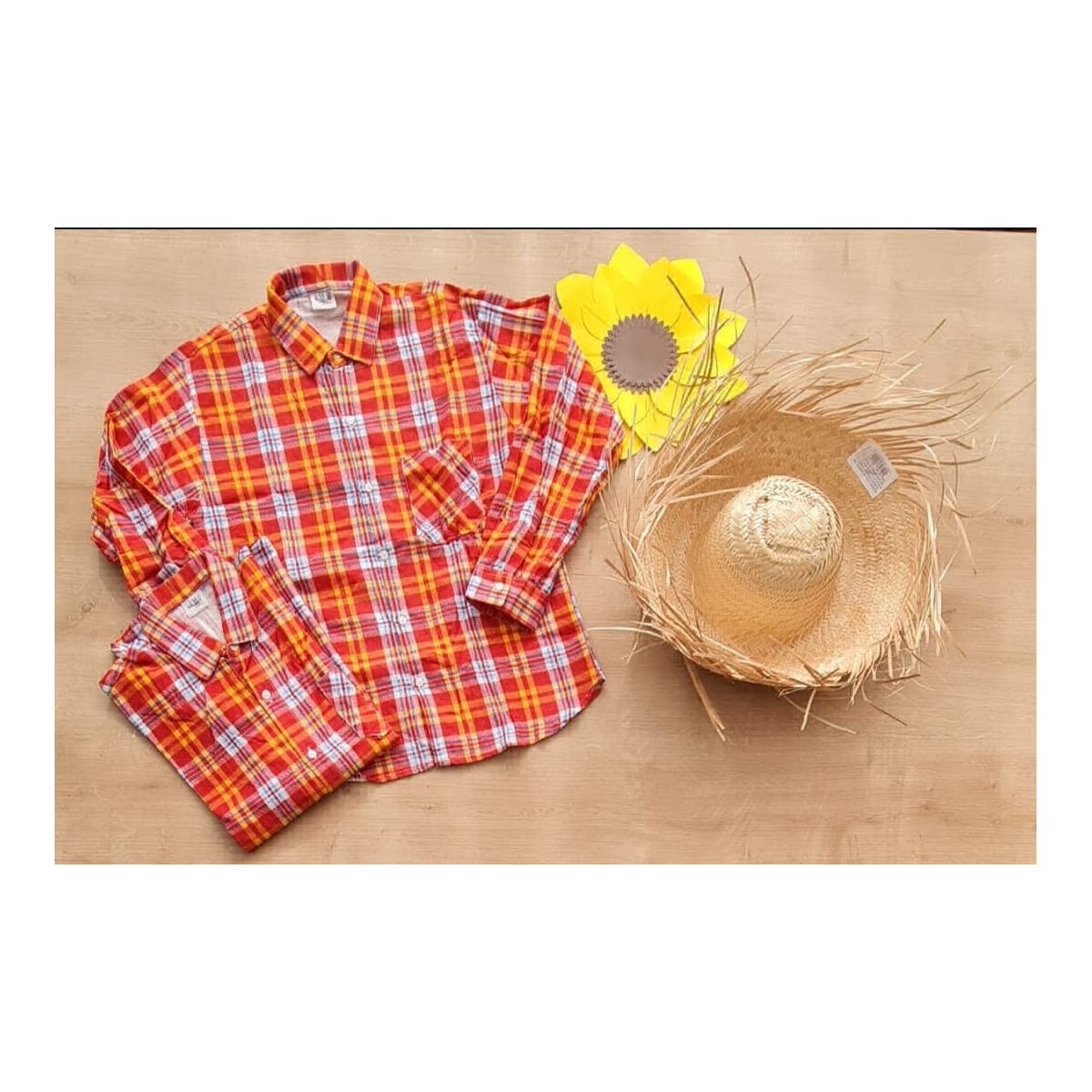 Camisa Xadrez Junino Branco Vermelho Laranja Branc - Fátima Modas