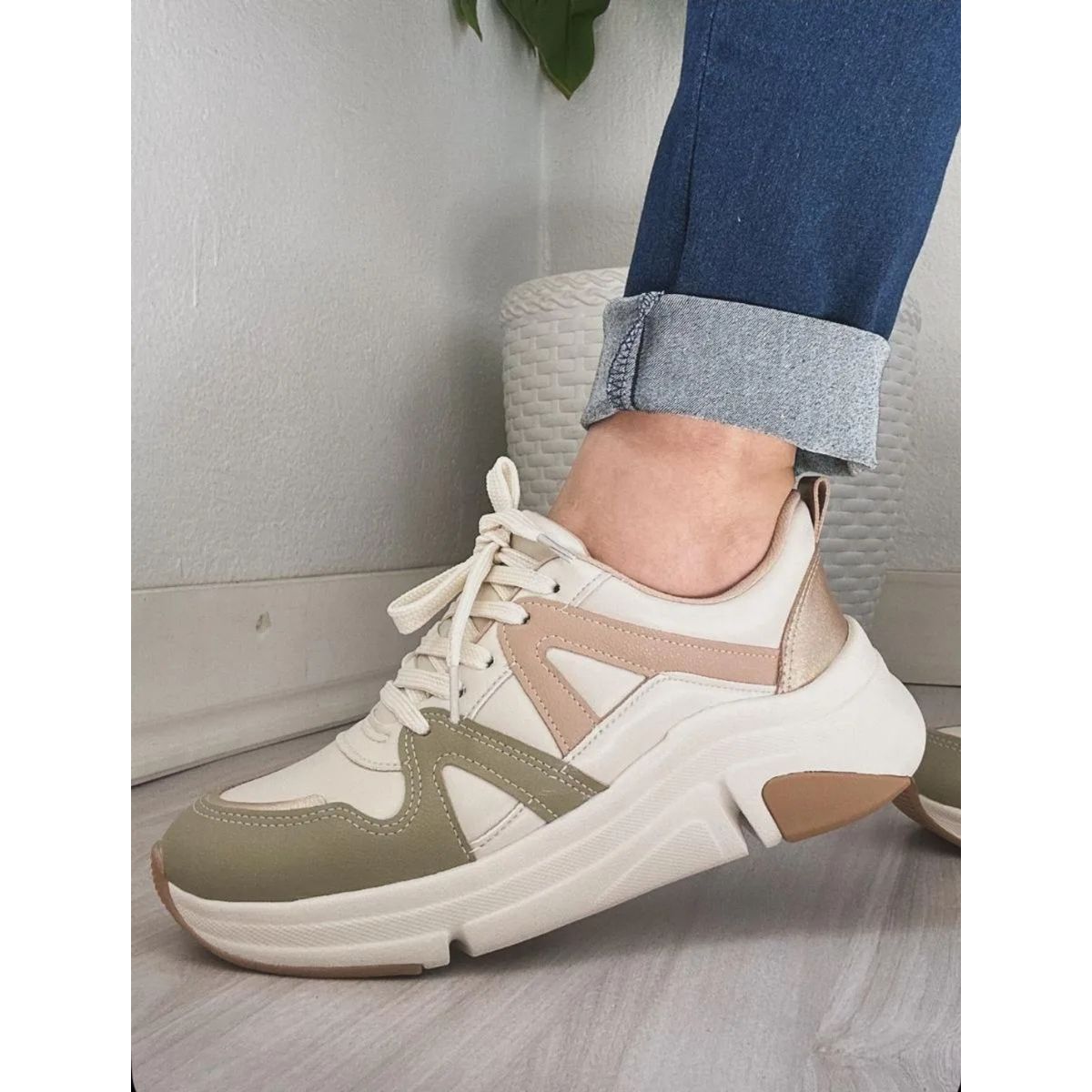 Tênis Feminina Modare 7401.102 - Branco Branco/ver... - Fátima Modas