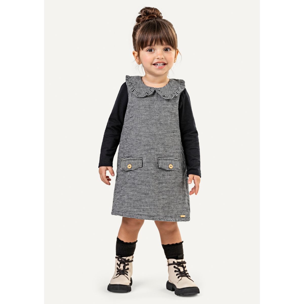Conjunto Infantil Menina Com Vestido Pied de Poule... - Fátima Modas