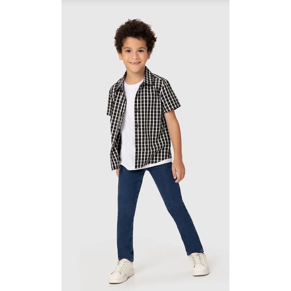 Camisa Infantil Menino Manga Curta Xadrez Em Trico... - Fátima Modas