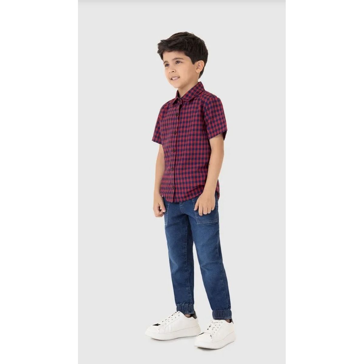 Camisa Infantil Menino Manga Curta Xadrez Em Trico... - Fátima Modas