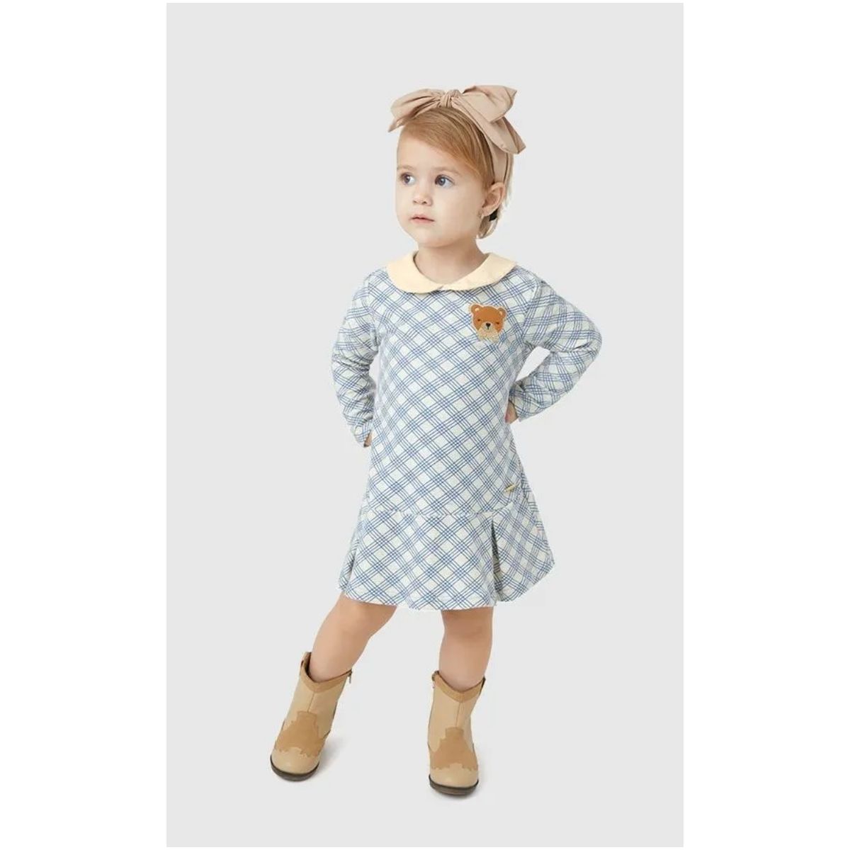 Vestido Menina Com Gola E Aplique Bordado Em Algod... - Fátima Modas