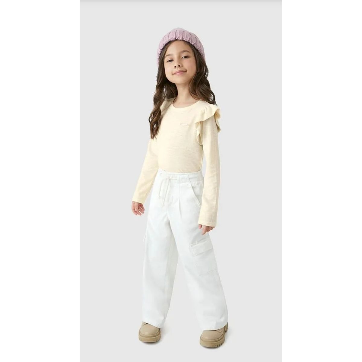 Blusa Menina Ombro Babados Em Malha Rajada Linho -... - Fátima Modas