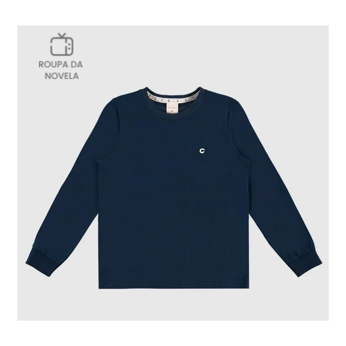 Camiseta Menino Gola Redonda Manga Longa Em Algodã... - Fátima Modas