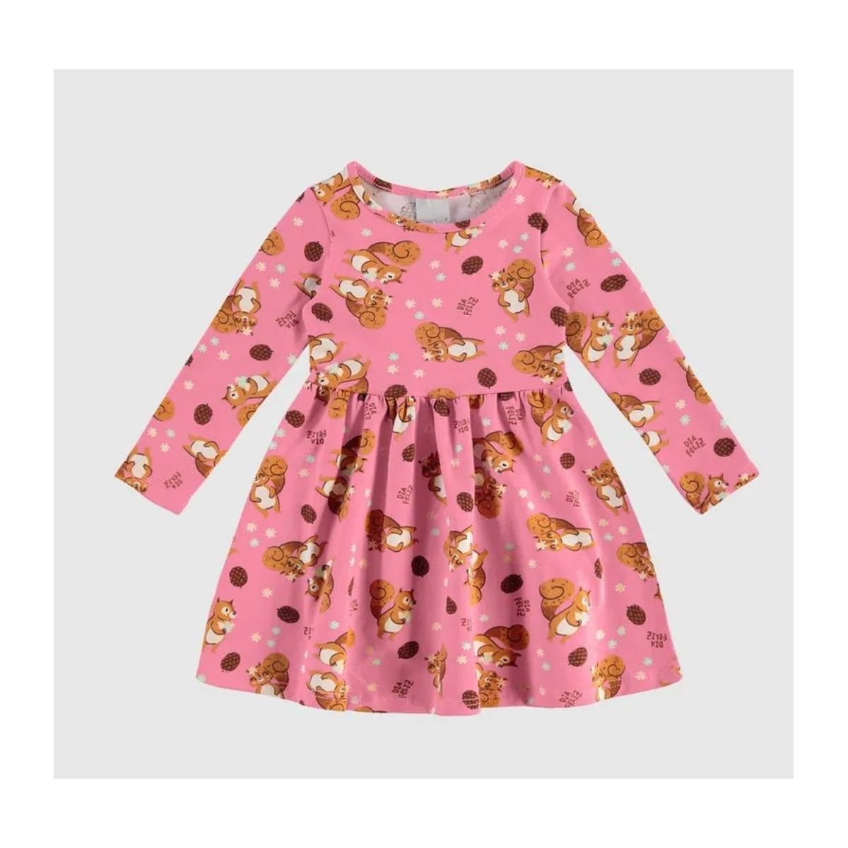 Vestido Infantil Manga Longa Estampado Em Algodão ... - Fátima Modas