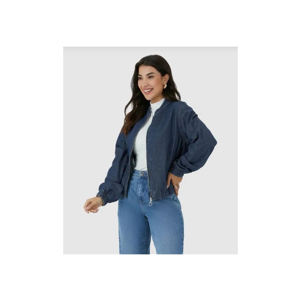 Jaqueta Feminina Bomber Abertura Zíper Em Jeans Le... - Fátima Modas
