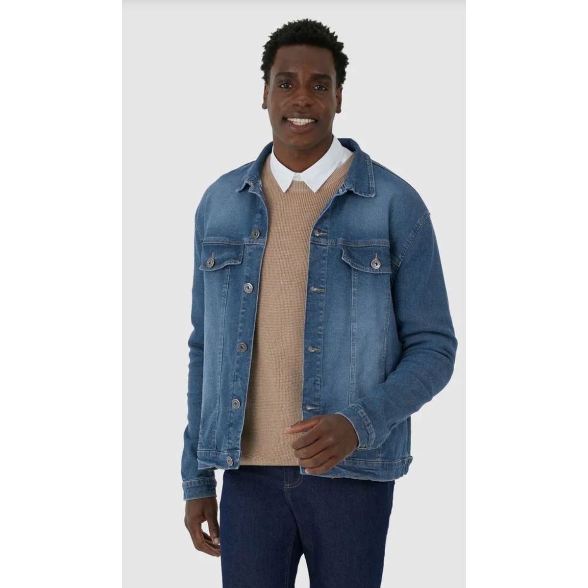 Jaqueta Masculina Bolso Funcional Em Jeans Com Ela... - Fátima Modas