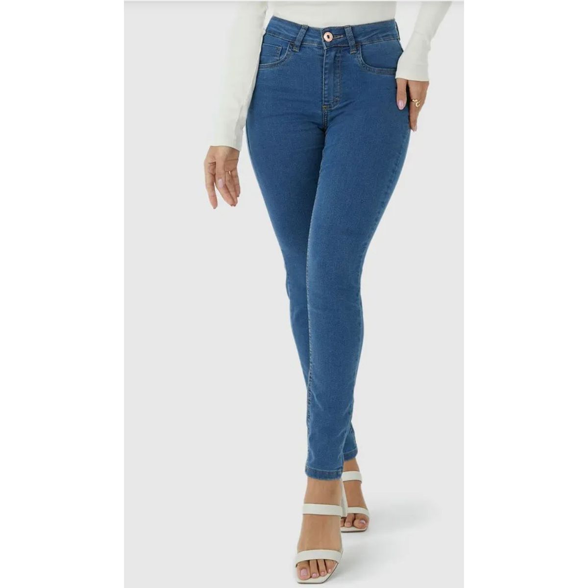 Calça Feminina Skinny Cintura Média Em Flex Jeans - Fátima Modas