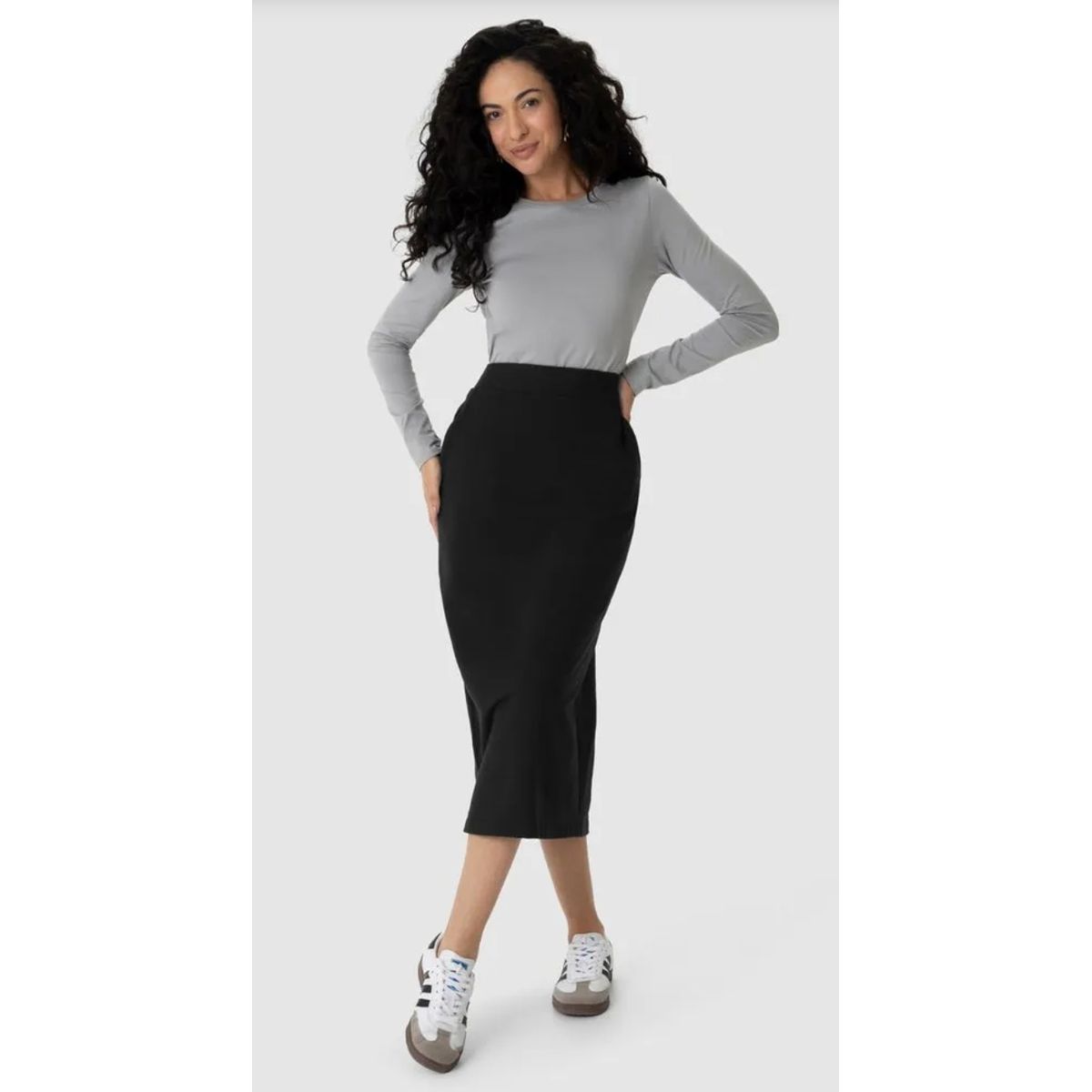 Saia Midi Feminina Fenda Costas Em Moletom Stretch... - Fátima Modas