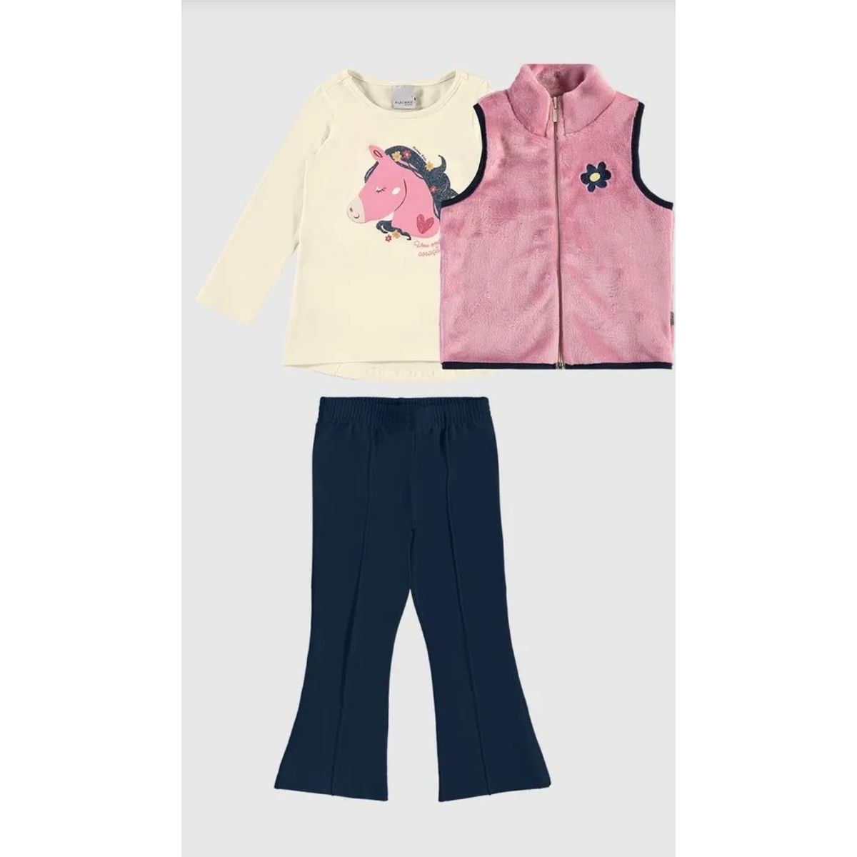 Conjunto Infantil Menina 3 Peças Colete + Blusa + ... - Fátima Modas