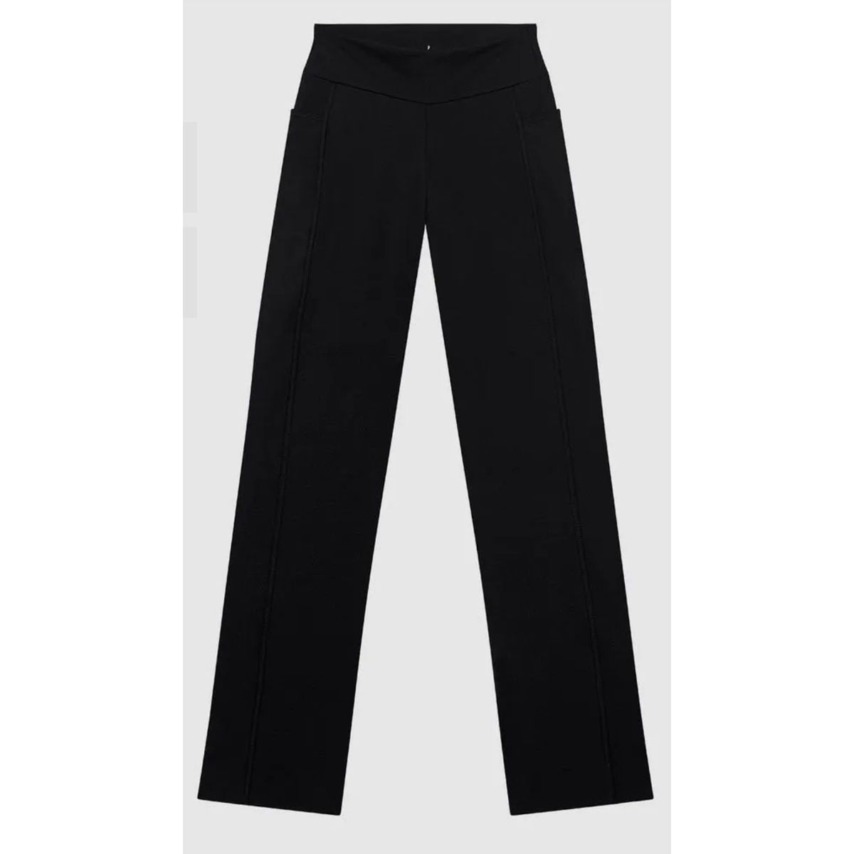 Calça Reta Feminina Cintura Alta Em Malha Dry E Pr... - Fátima Modas