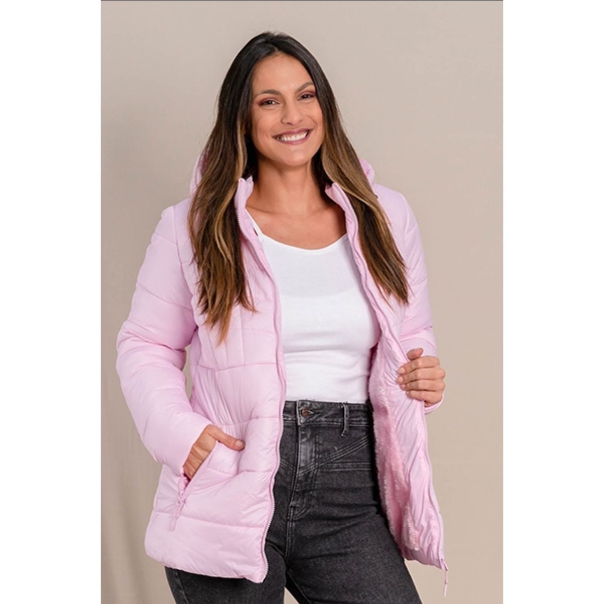 Jaqueta Puff Mosaico Rosa - Fátima Modas