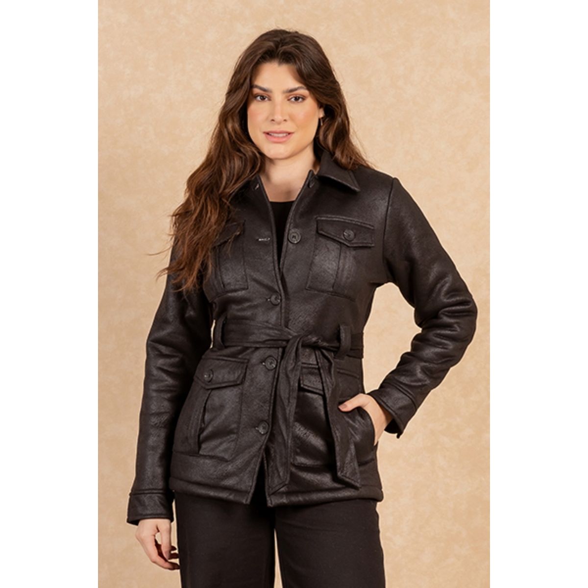 Jaqueta Parka Jeans Forrada Preta - Fátima Modas