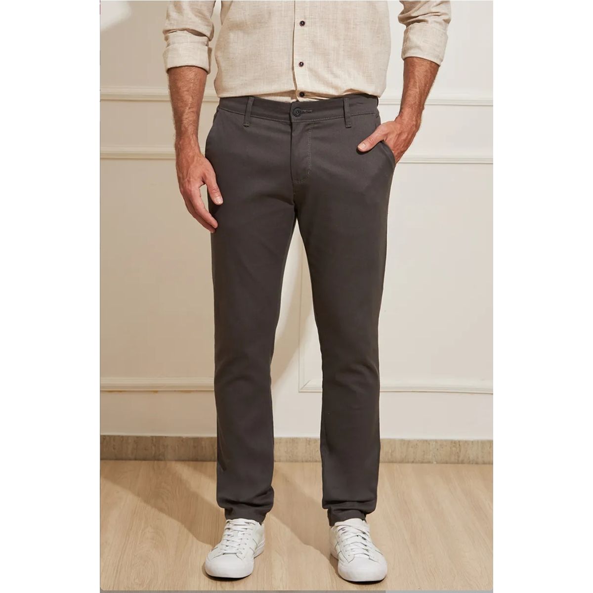 Calça Masculina Sarja Bolso Faca - Chumbo - Fátima Modas