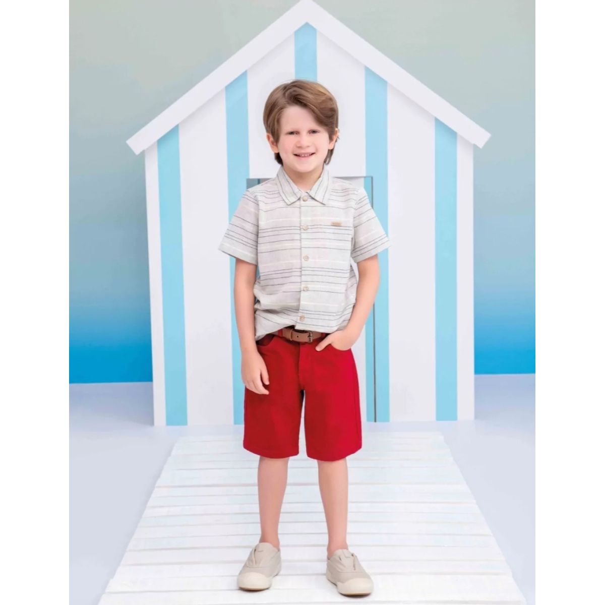 Conjunto Luxo Menino Camisa + Bermuda Sarja Com Ci... - Fátima Modas