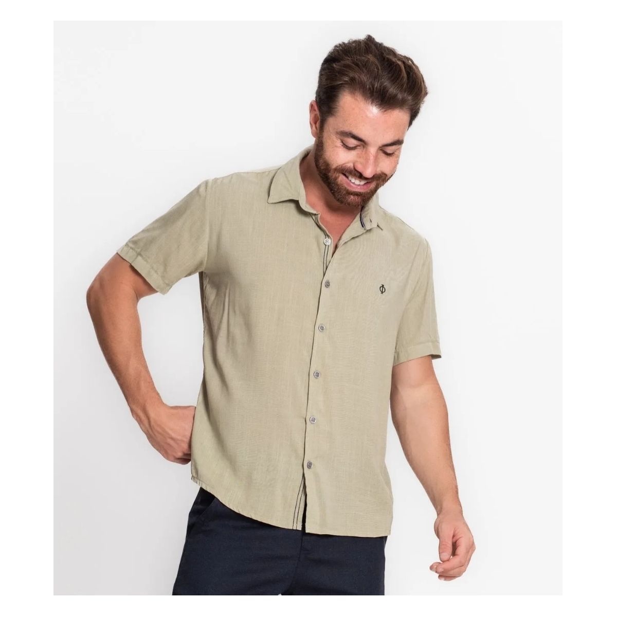 Camisa Masculina Em Viscose Slub Diametro Verde - Fátima Modas