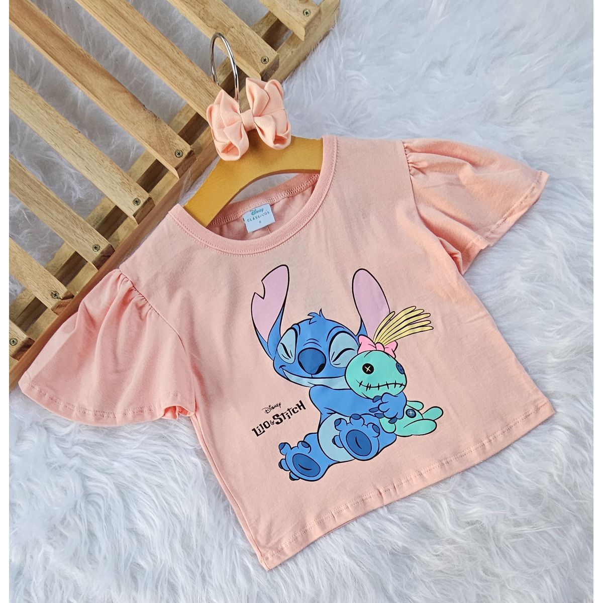 Blusa Feminina Infantil Lilo & Stitch Coral - Fátima Modas