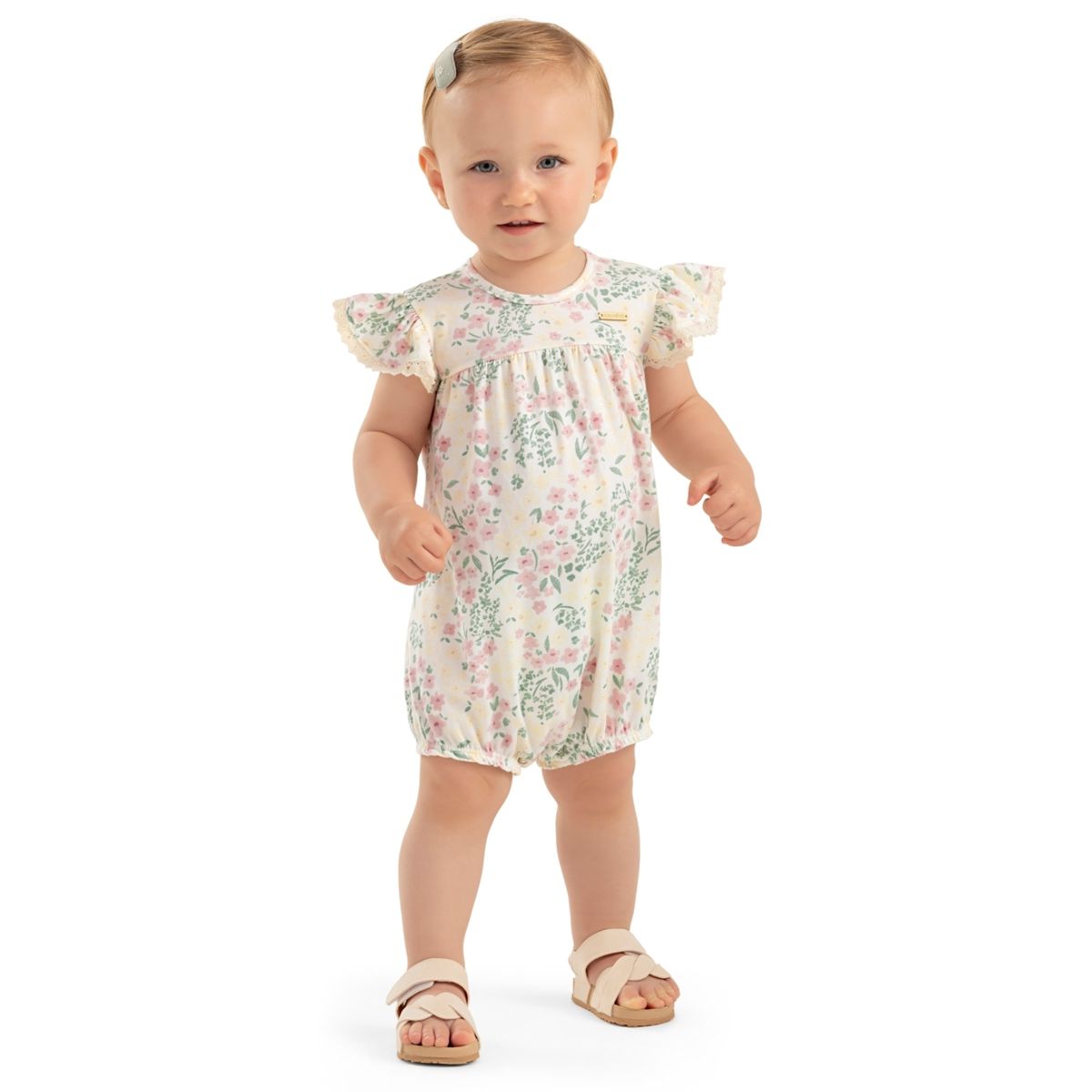 Body Bebê Menina Floral Com Renda Colorittá Bege - Fátima Modas