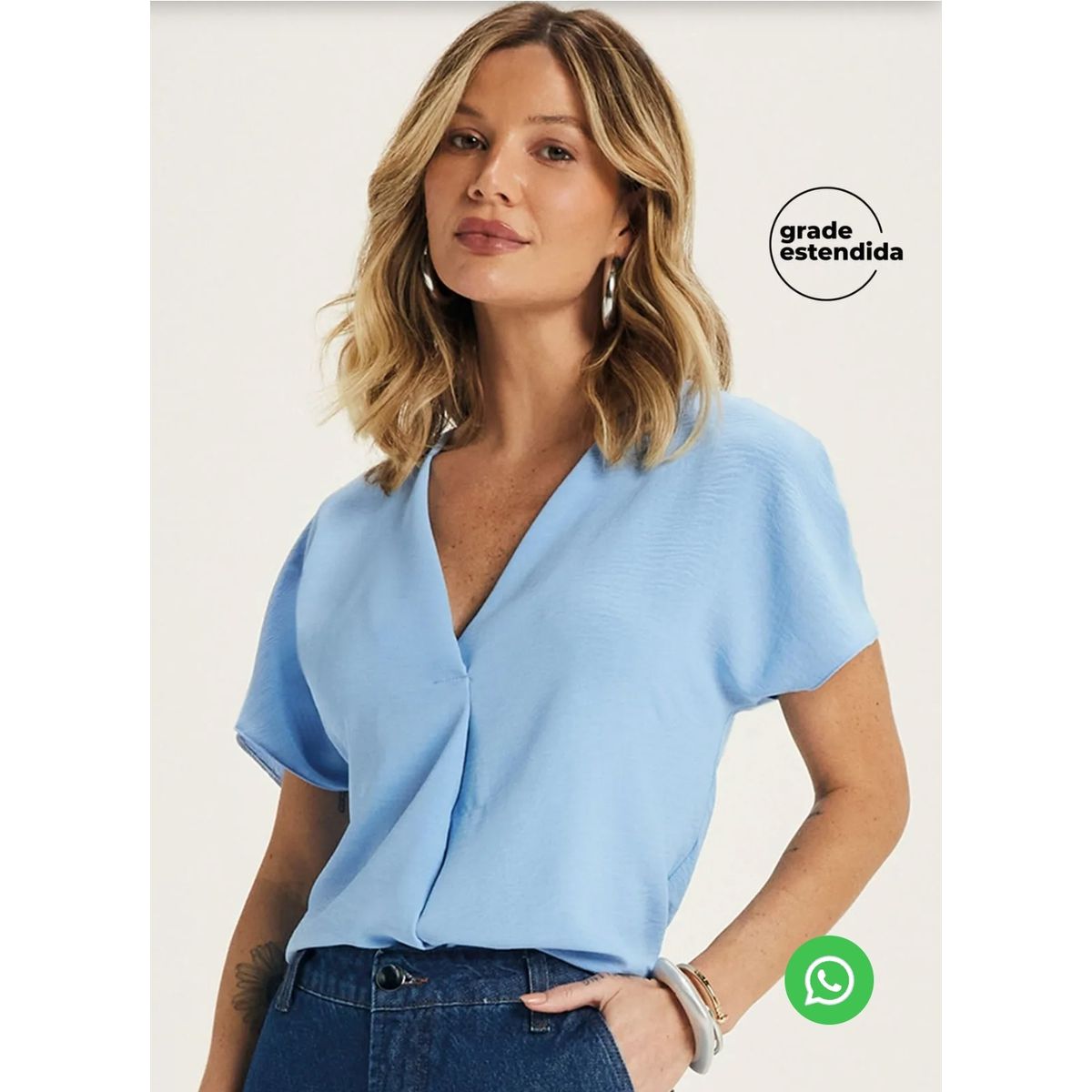 Blusa Feminina Texturizada Decote V Marialícia - Fátima Modas