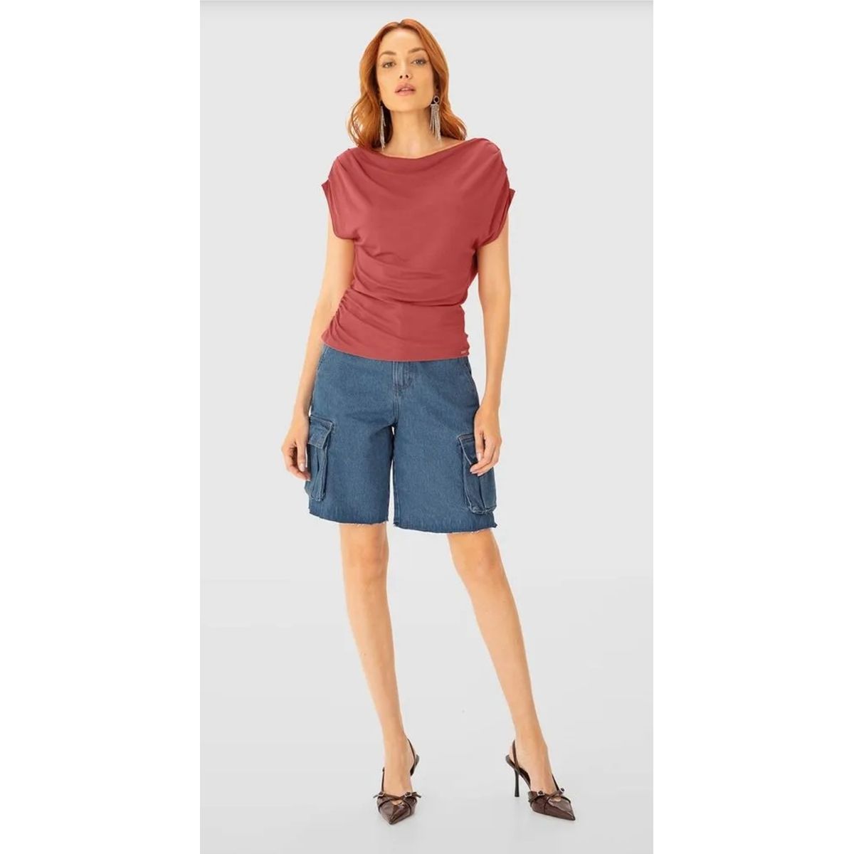 Blusa Feminina Slim Decote Canoa Amplo Em Viscose ... - Fátima Modas