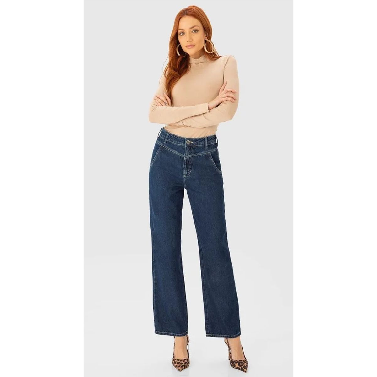 Calça Feminina Reta 90's Cintura Alta Em Jeans 100... - Fátima Modas
