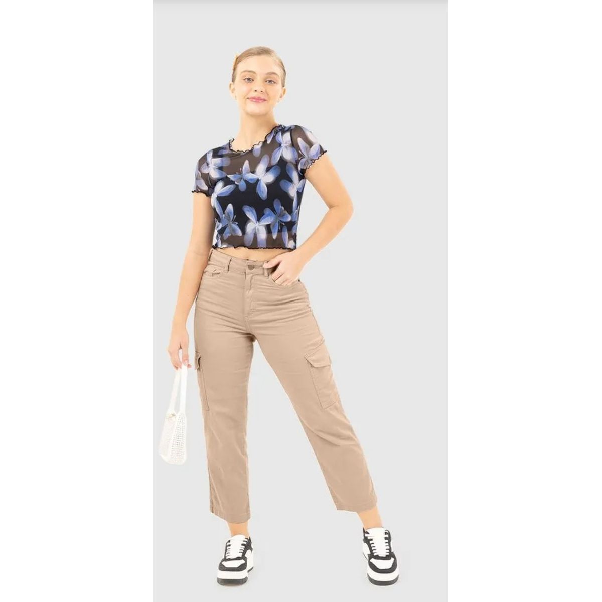 Calça Menina Straight Cargo Cintura Alta Em Sarja ... - Fátima Modas